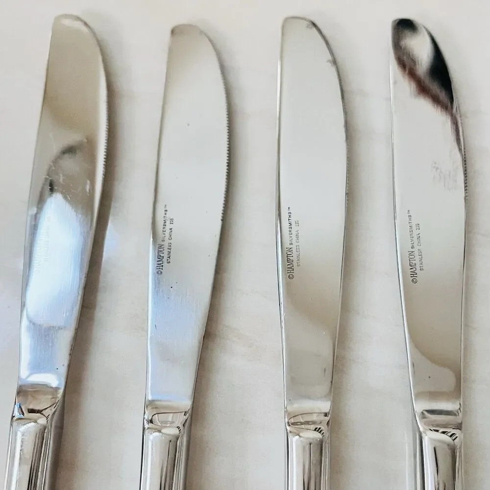 4pc HAMPTON SILVERSMITHS Lausanne Dinner Knife 9 1/2” Stainless Bevel Front/Back